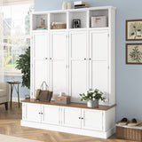 Hall Tree With Bench And Cabinet, 4 In 1 Entryway Bench With Coat Rack
