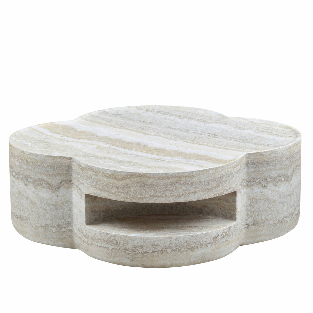 Clover Round Coffee Table With Open Storage - Marble
