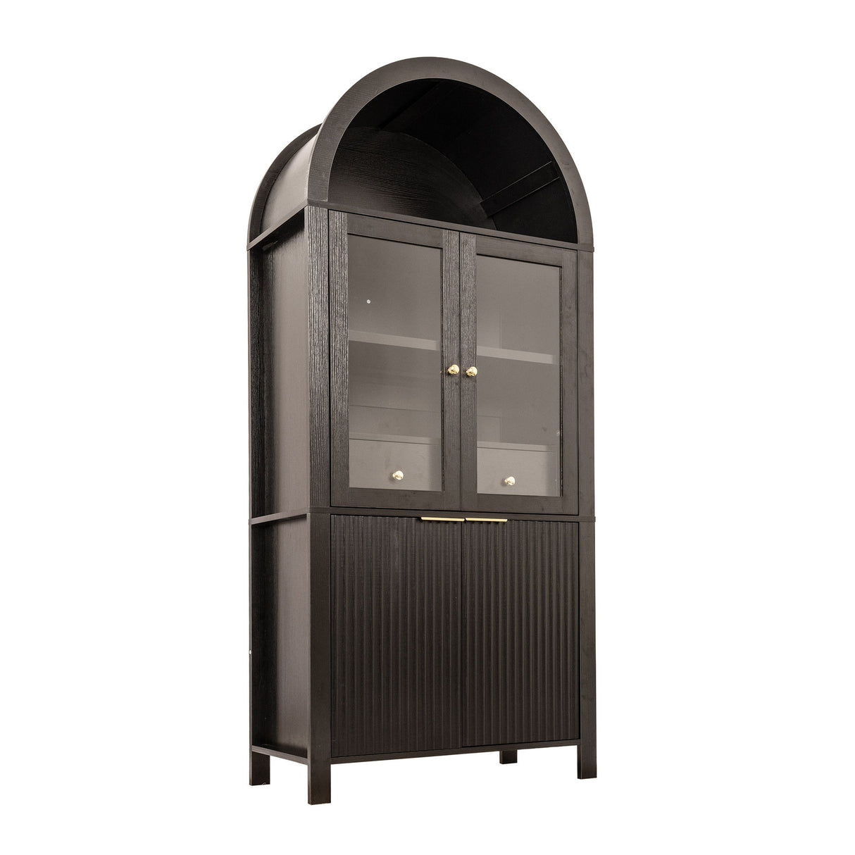 Fluted Tall Arched Pantry Cabinet With Adjustable Shelves