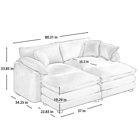 Modern Modular Cushion Sofa With Ottoman, Low Back, Deep Seating Sofa Set