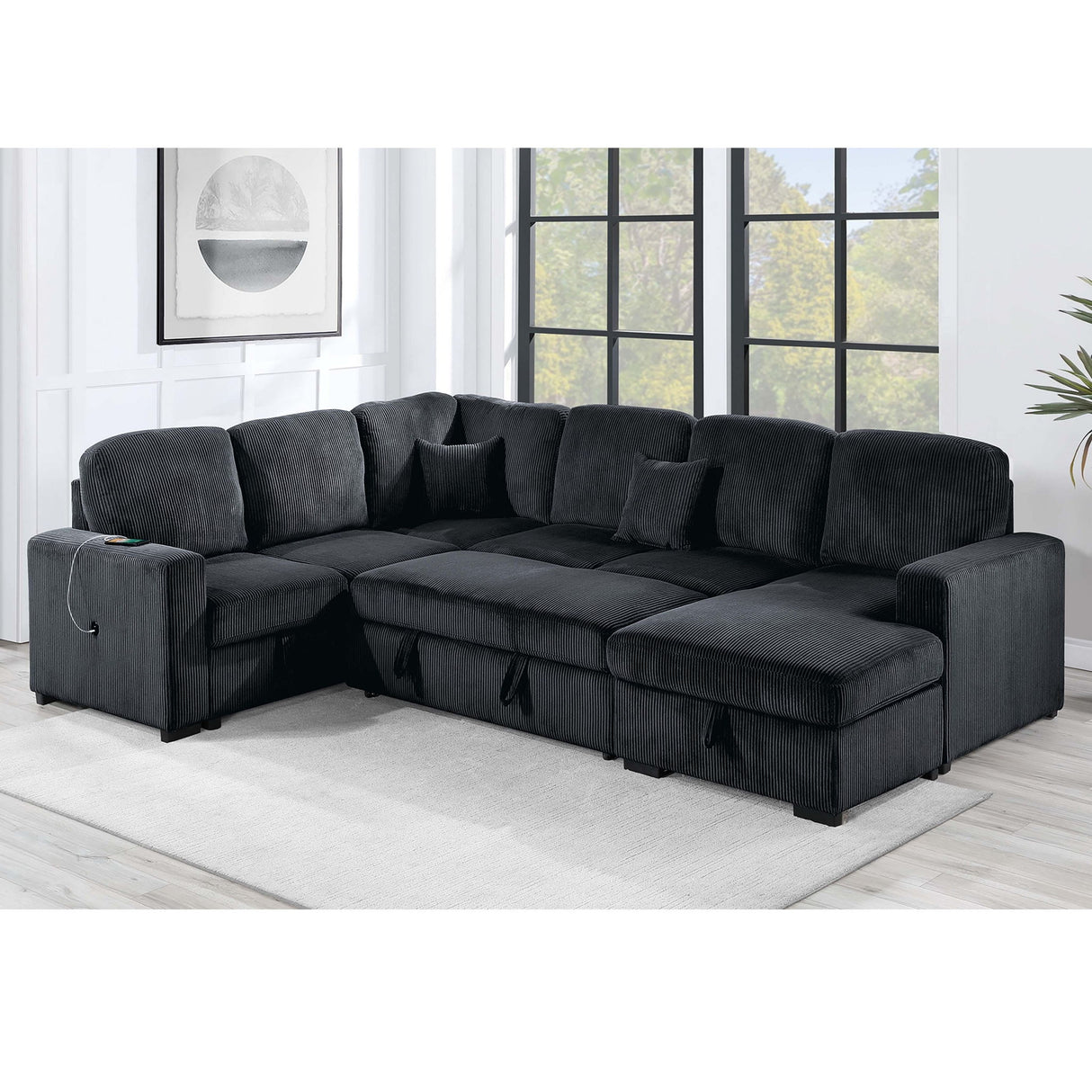 Modern Design Convertible Sectional Storage Bed With USB Port