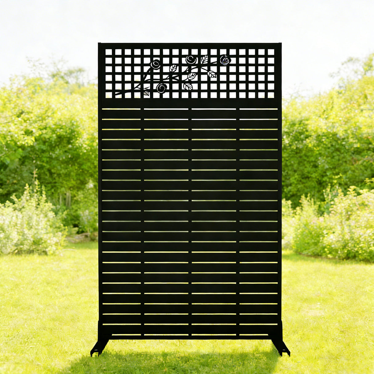 Outdoor / Indoor Divider With Freestanding Decorative Privacy Screen - Black