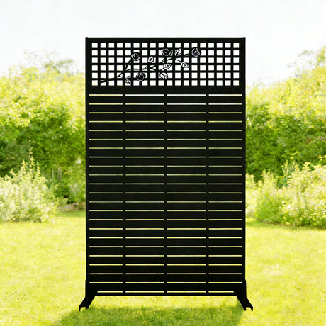 Outdoor / Indoor Divider With Freestanding Decorative Privacy Screen - Black