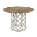 Round Wooden Dining Table With Ornate Cut Out Base - Brown / Antique White