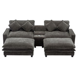 Modern Sectional Sofa With Removable Ottomans, USB Ports