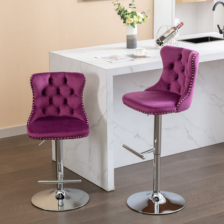 Swivel Barstools Adjusatble Seat Height From 25-33", Modern Upholstered Base Bar Stools With Backs Comfortable Tufted For Home Pub And Kitchen Island (Set of 2)