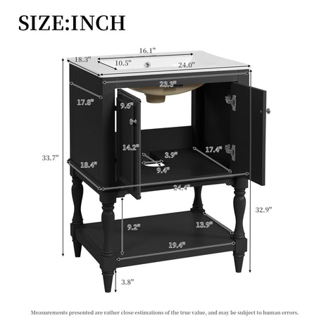 Modern Bathroom Vanity With Sink, Rectangular Cabinet With Open Shelf And Closed Storage