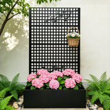 Planter Box With Trellis, Outdoor Raised Garden Bed With Privacy Screen Lattice Panels For Patio - Black