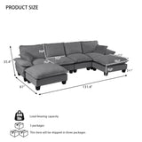 Modular Sectional Sofa With Movable Ottoman & Pillows