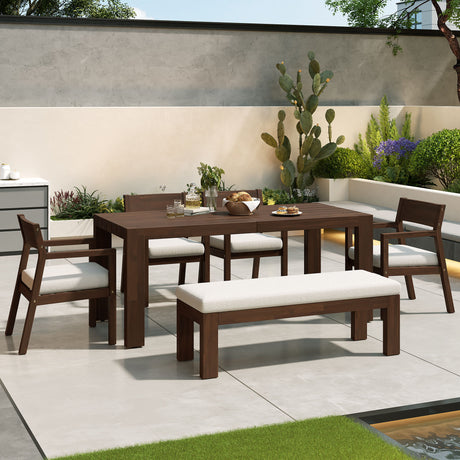Outdoor Dining Set Rectangular Table With Umbrella Hole