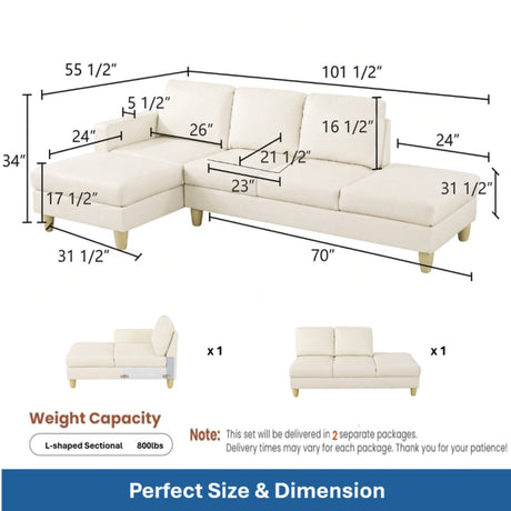 L - Shaped Sectional Sofa With Chaise & Ottoman