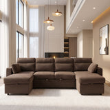Convertible Sectional Sofa With Storage Chaise, Cup Holders And Pull Out Sleeper