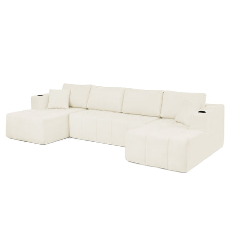 U - Shaped Sectional Sofa, Cup Holders & Side Pockets For Living Room