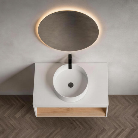Floating Bathroom Vanity With Glossy Round Vessel Sink