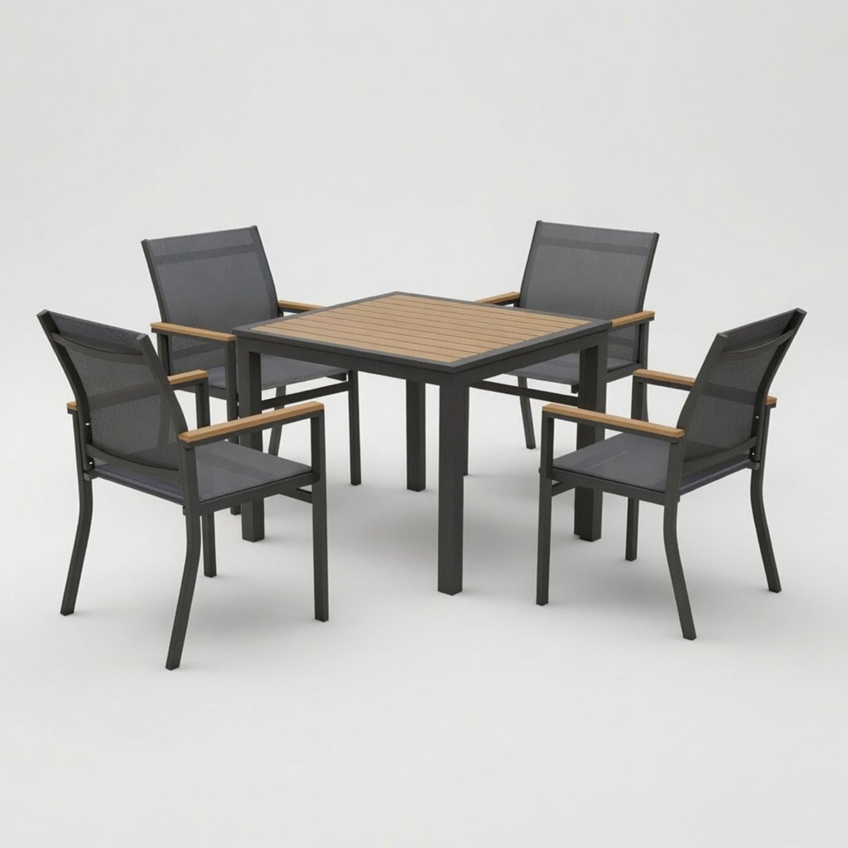 Gray Aluminum Patio Dining Set With Textilene Chairs, 5 Piece All Weather Outdoor Table And Chair Set For Patio, Porch, Garden