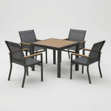 Gray Aluminum Patio Dining Set With Textilene Chairs, 5 Piece All Weather Outdoor Table And Chair Set For Patio, Porch, Garden