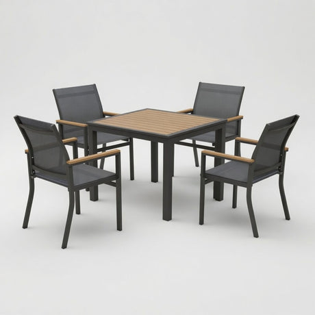Gray Aluminum Patio Dining Set With Textilene Chairs, 5 Piece All Weather Outdoor Table And Chair Set For Patio, Porch, Garden