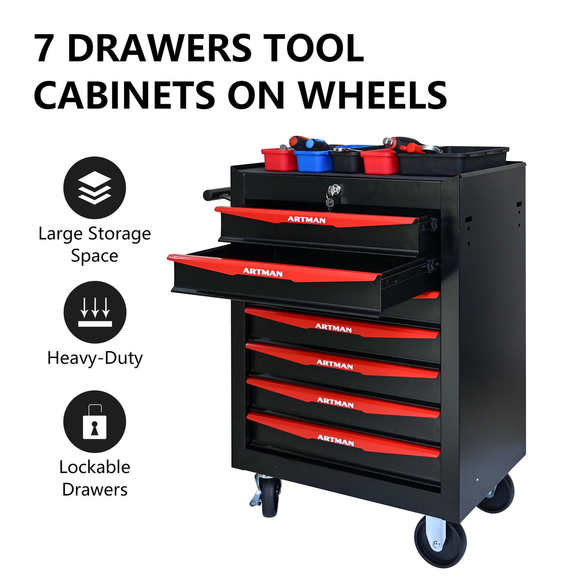 Rolling Metal Tool Chest With Drawers, Steel Storage Cabinet With Ball Bearing Slides
