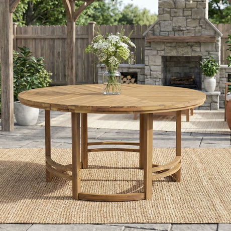 Outdoor Table With Umbrella Hole For Patio - Light Teak
