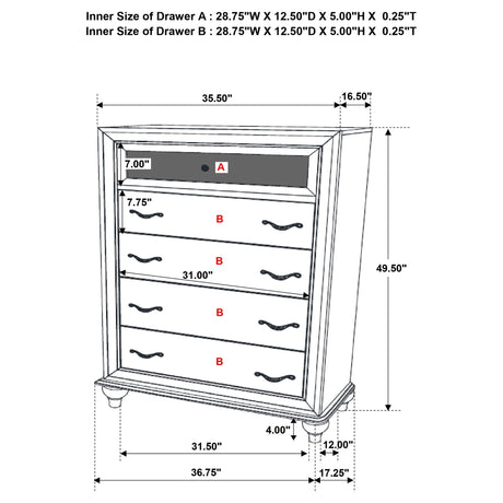 Randall - 5 Drawer Chest - White