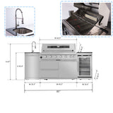 6 Burner 85, 000 Btu Deluxe Gas Outdoor Kitchen Island Grill With Wine Cooler Refrigerator, Rotisserie, Storage Cabinets & Drawers - Silver