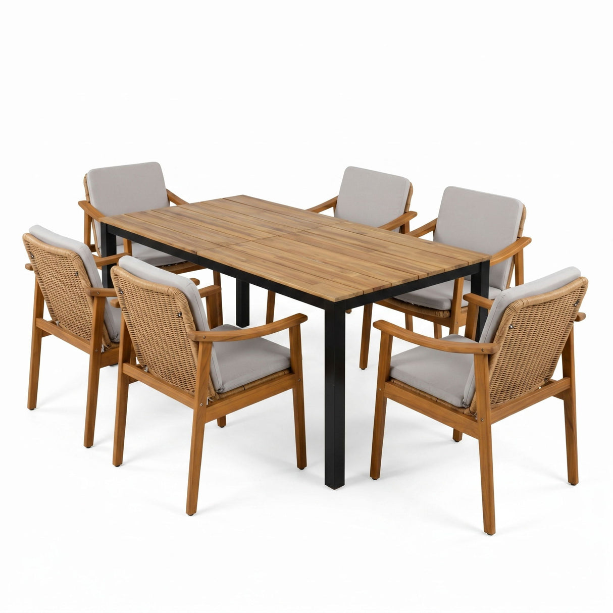 7 Piece Outdoor Patio Dining Set With & 6 Arm Chairs