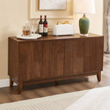TV Stand & Carved Geometric Doors, Storage Cabinet For Living Room - Walnut