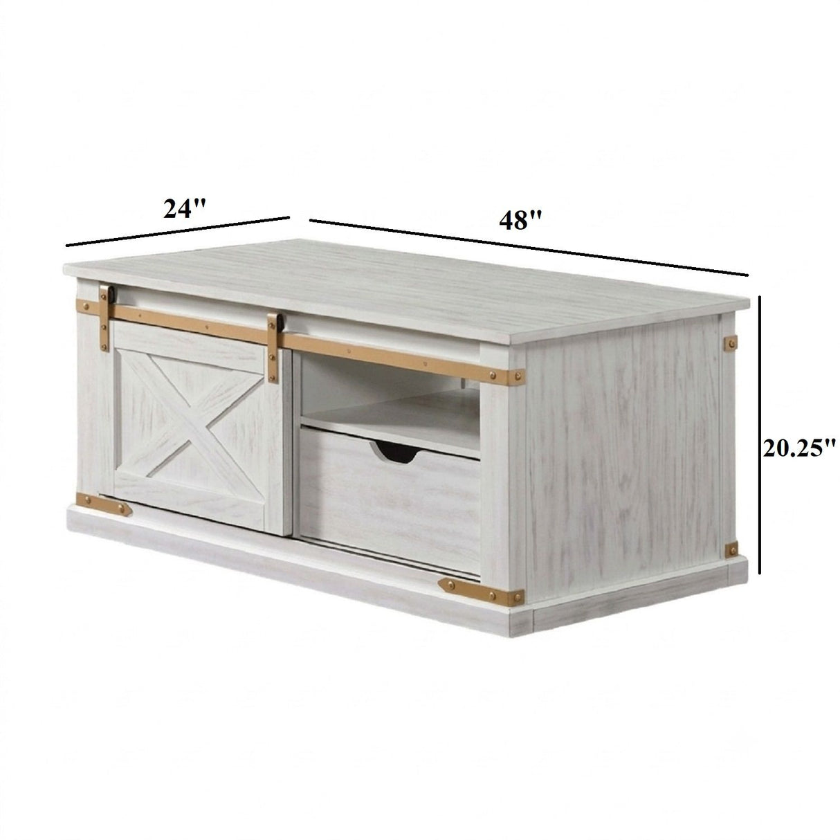 Coffee Table With Storage Drawer And Open Shelves - Antique White / Gold