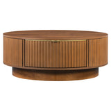 Farmhouse Round Coffee Table With Storage Drawer