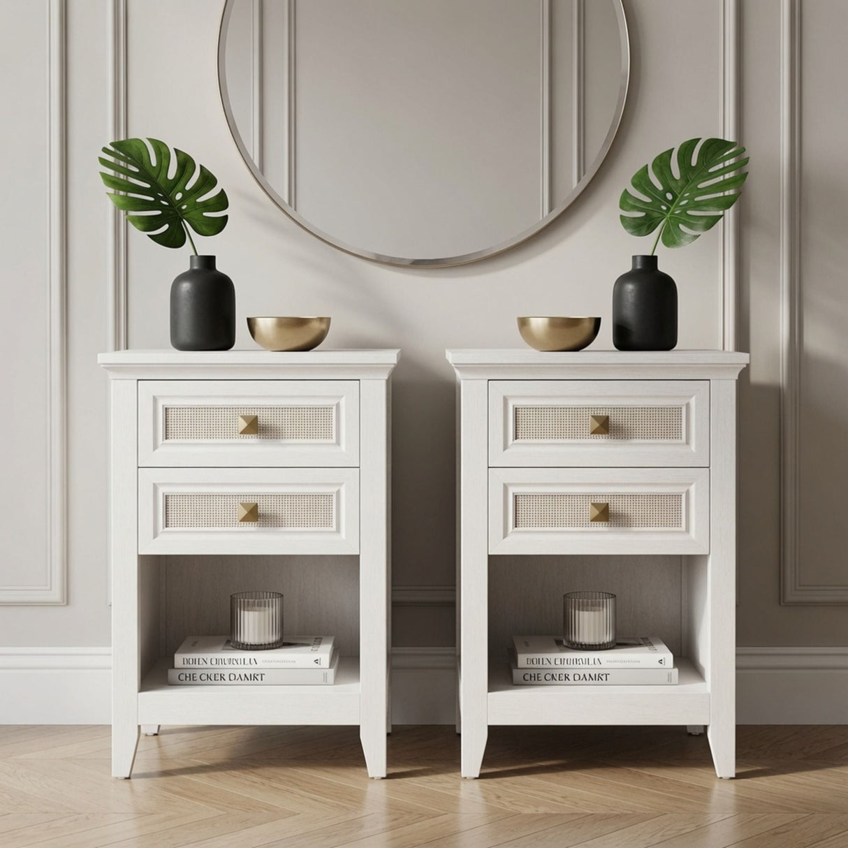 Nightstands With 2 Drawers, Bedside Tables For Small Spaces (Set of 2) - White