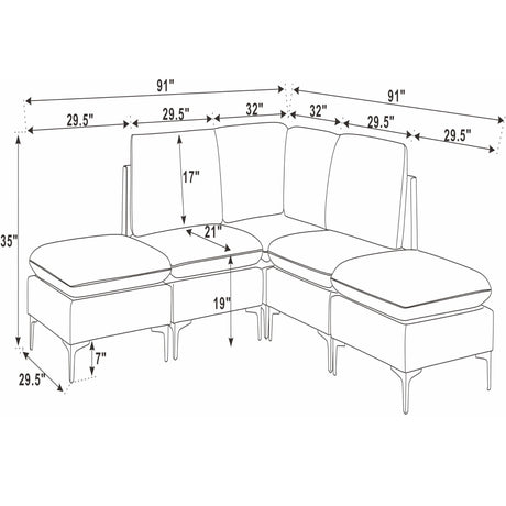 Upholstered Modular Sectional With Tall Legs, Medium Firm Seat