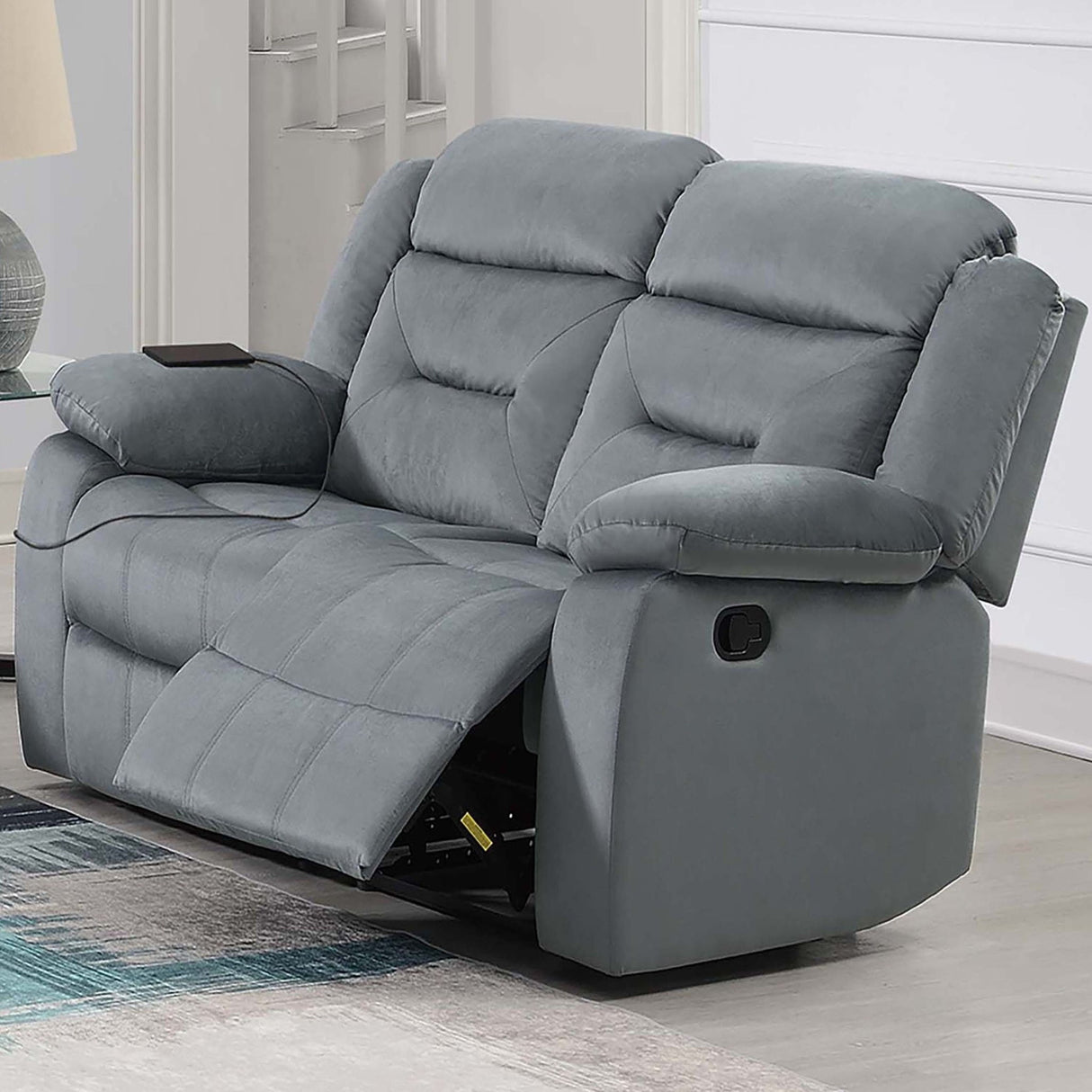 Modern Loveseat With Pillow Arms, Plush Backrest, Horizontal Tufting, USB Port