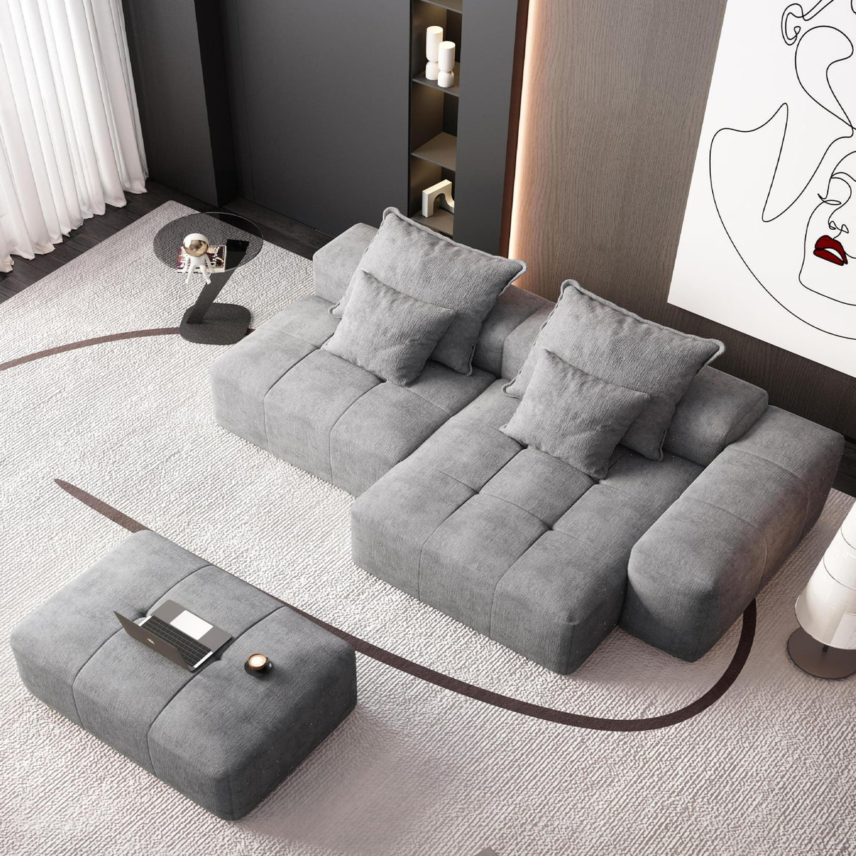 Modern Oversized, Modular Sectional Sofa With Pillows