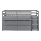Loft Bed With Retractable Writing Desk And 4 Drawers, With Lateral Portable Desk And Shelves