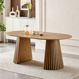 Dining Table, Flexible Extendable Oval Design With Slatted Legs - Natural Wood