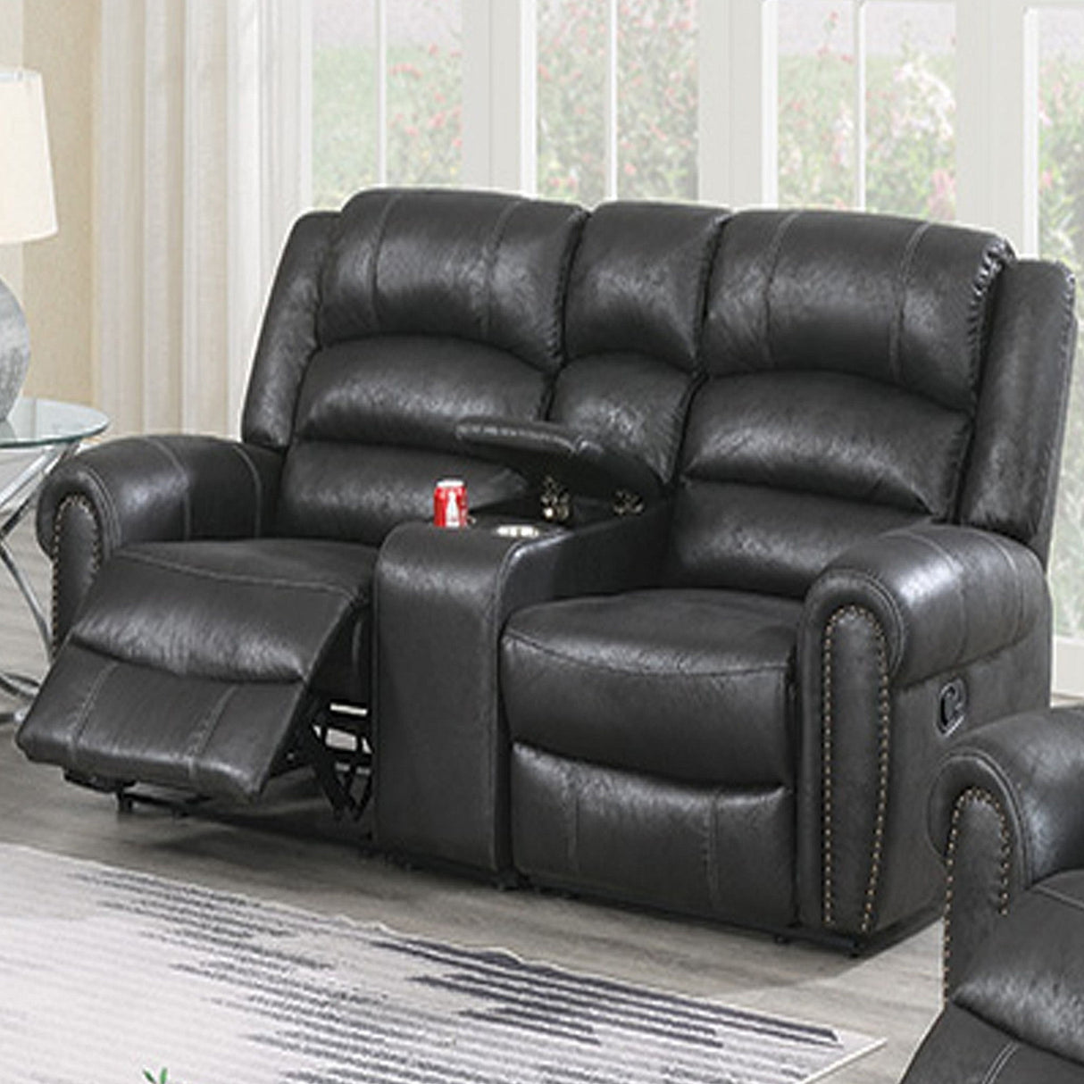 Power Reclining Loveseat With USB Port And Cup Holder Console - Black