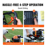 Vevor Gas Post Hole Digger 52Cc 1450W With 8 Drill Bits & Extension Rod Aluminium Alloy - Black