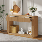 Oval Fluted Console Table With 2 Drawers And Bottom Shelf