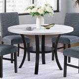 Round Dining Table With Open Bottom Shelf - Black / White