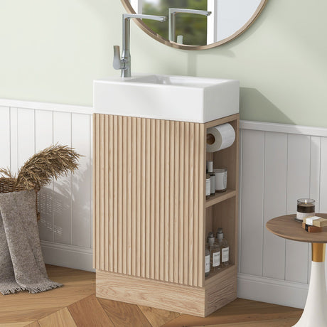 Modern Bathroom Vanity With Sink And 2 Tier Shelf