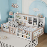 Platform Bed Frame With Guardrail, Storage Shelves & Bookshelf