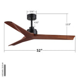 Ceiling Fan Without Light, DC Motor, No Light, Quiet Reversible Ceiling Fan For Living Room - Black