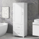Tall Freestanding Bathroom Storage Cabinet With 2 Drawers And Adjustable Shelf