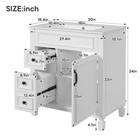 Bathroom Vanity With Sink, Cabinet With 2 Drawers And Adjustable Shelf