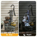 Hand Pump Water Fountain With LED Lights - Gray