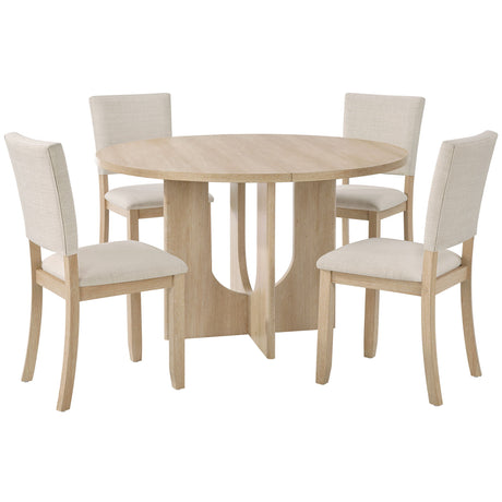 Round Dining Set With 4 Upholstered Dining Chairs