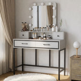 Vanity Desk With 3 Color Lighted Mirror And 4 Drawers