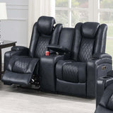 Power Reclining Loveseat With Adjustable Headrest, Storage, Cup Holders - Inky Blue