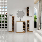 4 Piece Bathroom Vanity Set With Sink, Vanity Combo With Storage Cabinets - Black / Light Oak / White