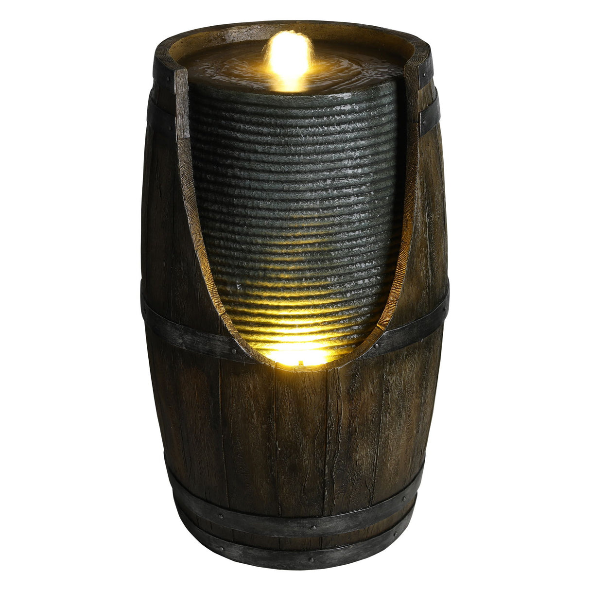 Rustic Barrel Water Fountain With LED Light